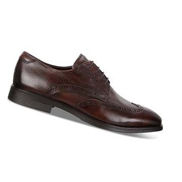 Men's Ecco Melbourne Wingtip Tie Dress Shoes Brown | USA 523PJJ